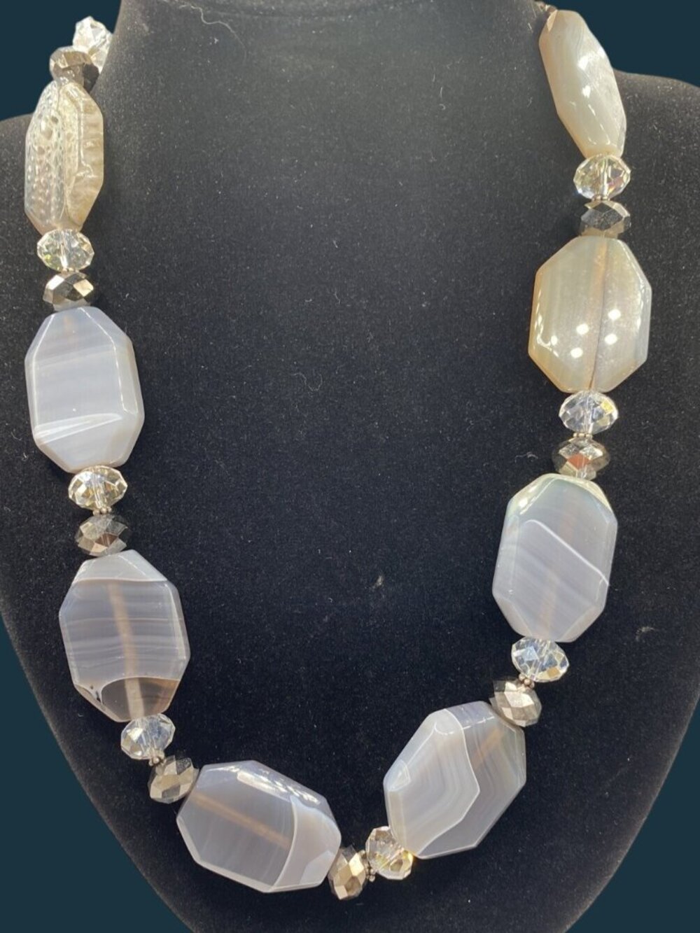 Donna Dressler 925 Sterling Silver Agate Quartz Crystal Statement Necklace 22”